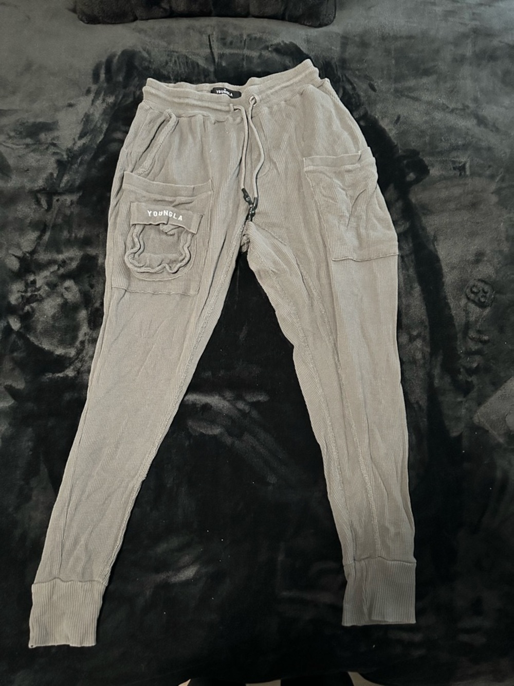 Mens YoungLA 217 Thermal Lounge Joggers Pants - Sage Grey Size Medium